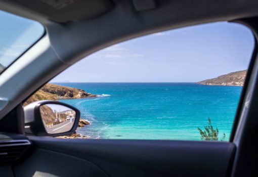 View of the sea from the car window in Arraial do Cabo.
